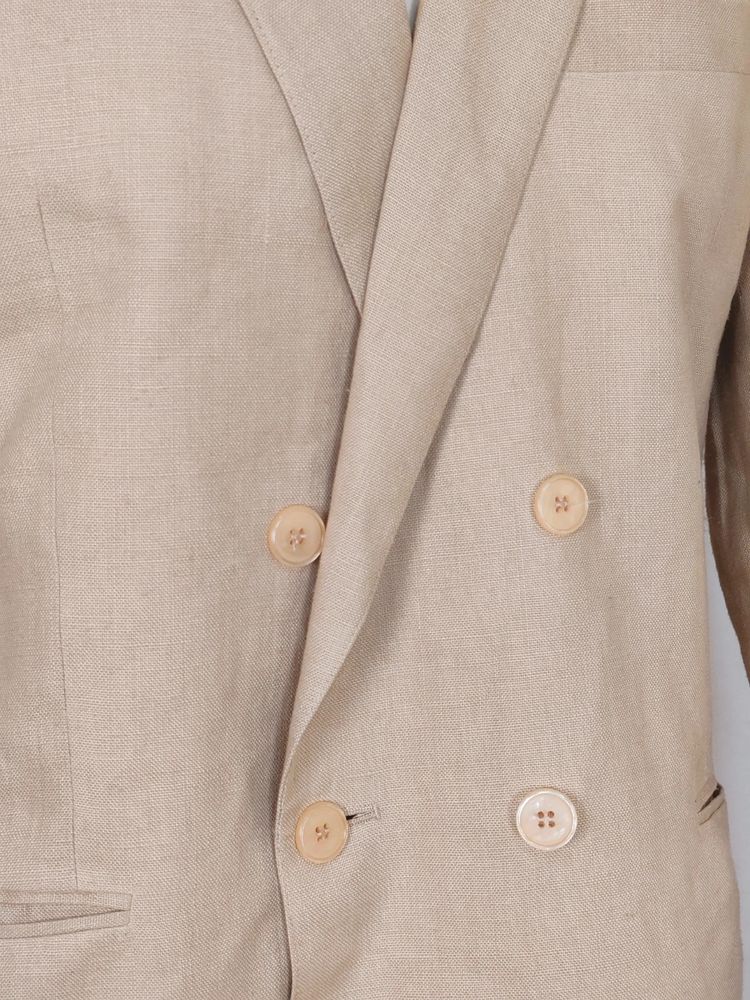 Completo uomo vintage in puro lino beige – Giacca doppiopetto e pantalone – Tg 50 image 6