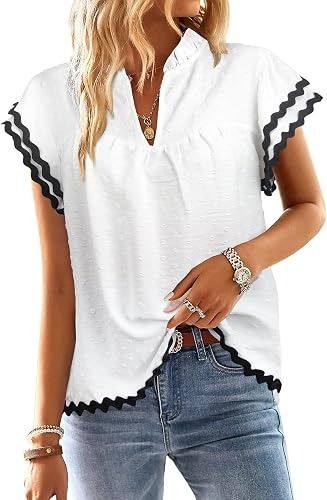 White Blouse With Black Rickrack Trim