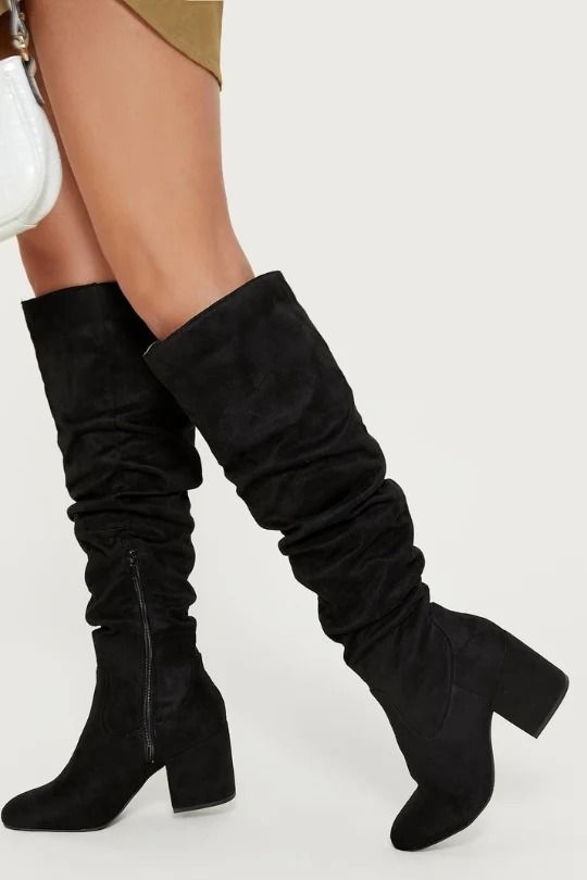 Black Slouchy Knee-High Boots obraz 4