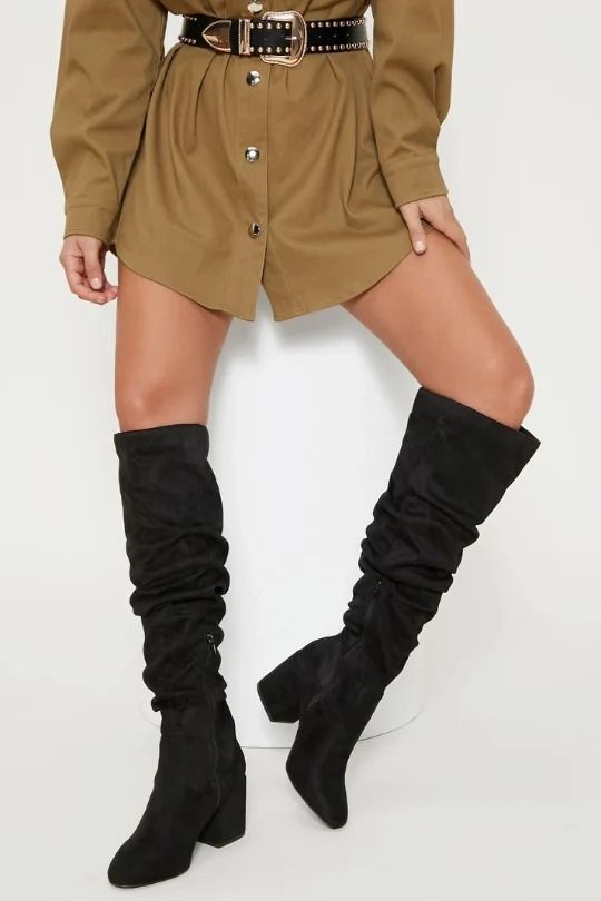 Black Slouchy Knee-High Boots image 1