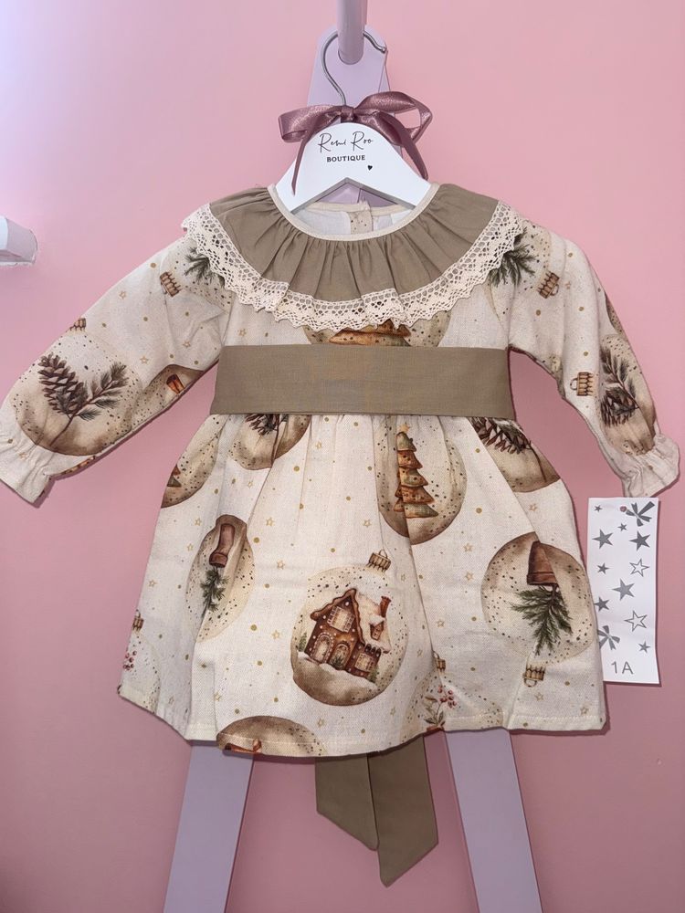 Children'S Long Sleeve Dress With Bow And Lace Collar