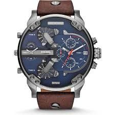 diesel Brown Leather Strap Wristwatch With Blue Dial
