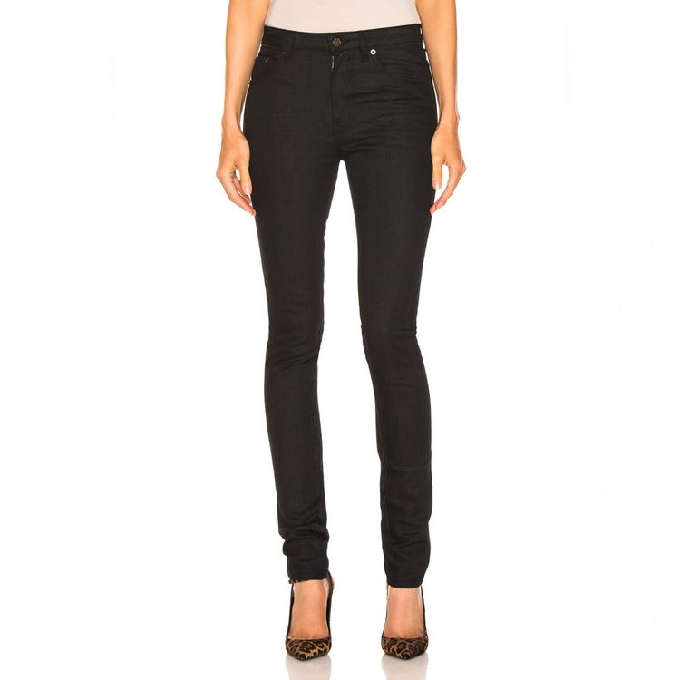 Saint Laurent Paris D05 Worn Black Creased Skinny Jeans 3