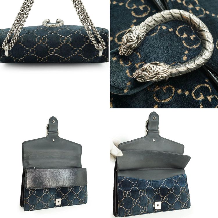 Gucci Blue Cut Out GG Monogram Velvet Dionysus Chain Shoulder Bag image 5