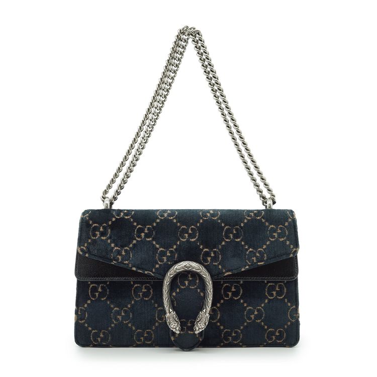 Gucci Blue Cut Out GG Monogram Velvet Dionysus Chain Shoulder Bag image 1