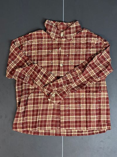 Red And Beige Plaid Button-Up Shirt