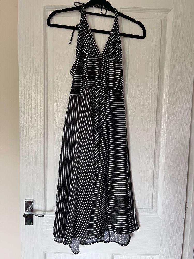 Y2k black and white striped halter dress