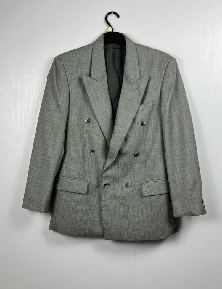 James Barry Men’s Grey Double Breasted Wool Blend Blazer Size 38 Reg Vintage