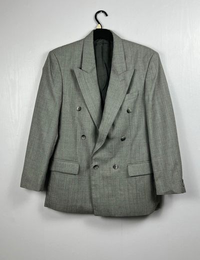 James Barry Men’s Grey Double Breasted Wool Blend Blazer Size 38 Reg Vintage