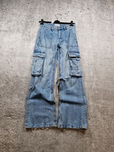 FLARED Blue Denim Cargo Pants