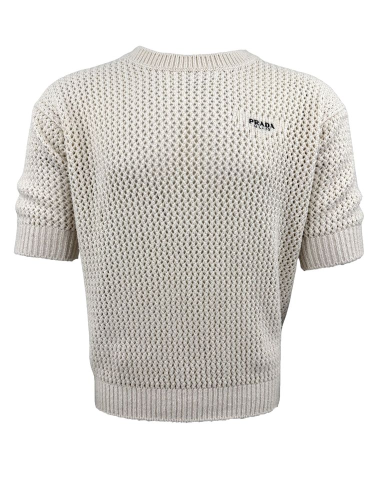 Prada Crochet Knit T-Shirt - Cream (286114425)