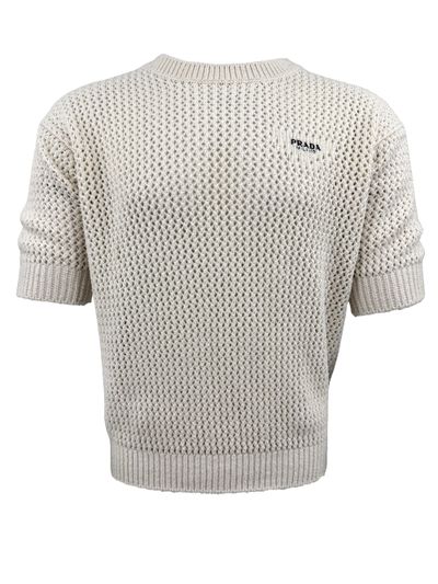 Prada Crochet Knit T-Shirt - Cream (286114425)