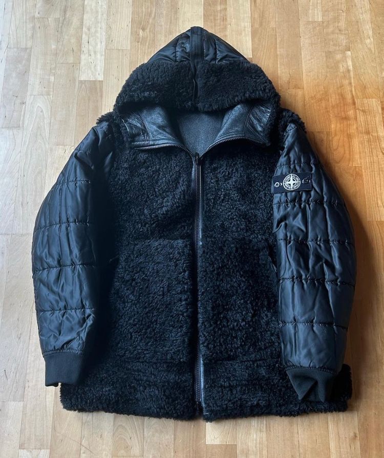 Stone Island Men'S Black Hooded Jacket reversible Leather 