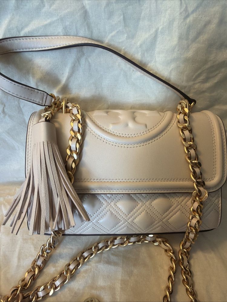 Tory Burch Fleming Convertible Shoulder Bag Cream Neutral Gold New With Dustbag image 1