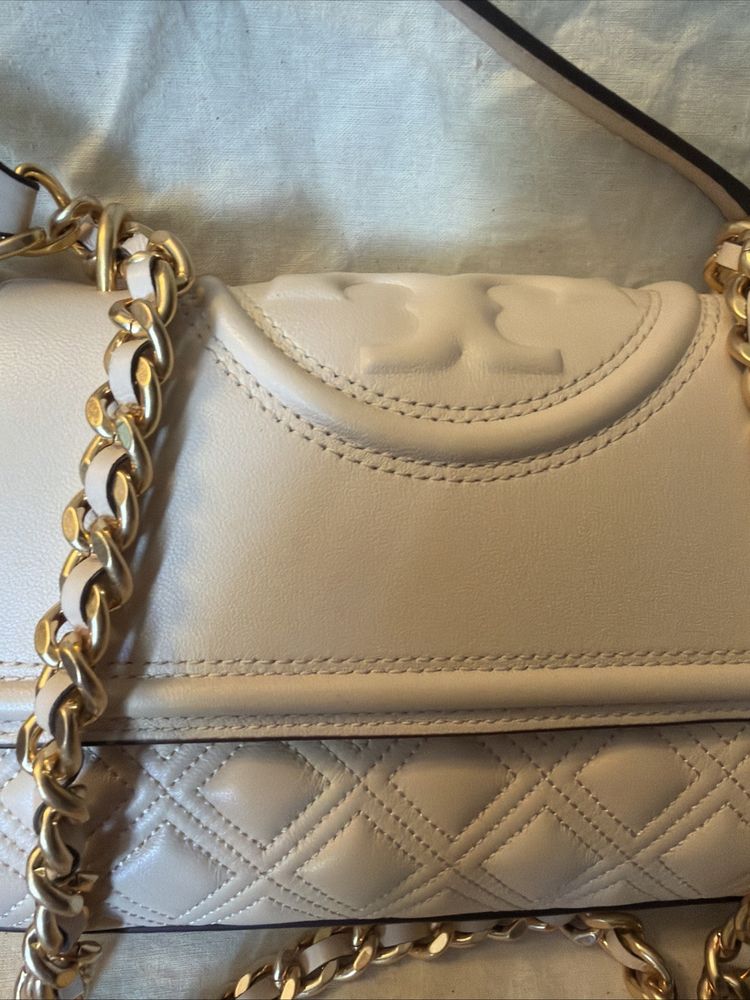 Tory Burch Fleming Convertible Shoulder Bag Cream Neutral Gold New With Dustbag image 2