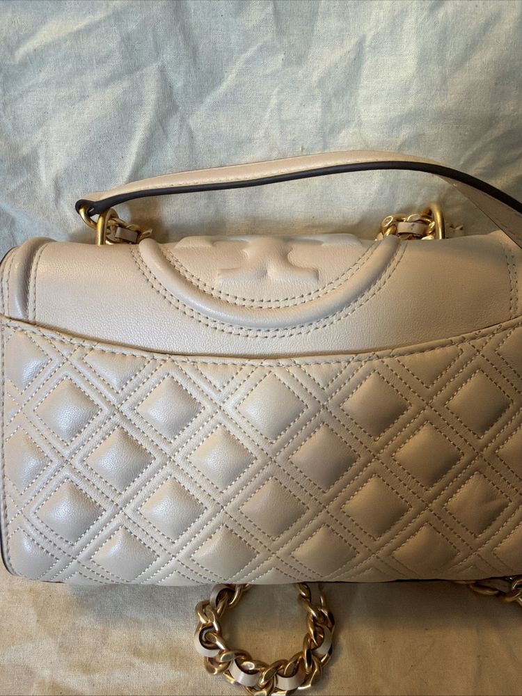 Tory Burch Fleming Convertible Shoulder Bag Cream Neutral Gold New With Dustbag image 3