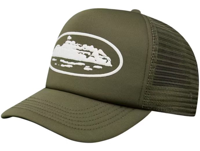 Corteiz Island Puff Print Trucker Hat Olive image 1