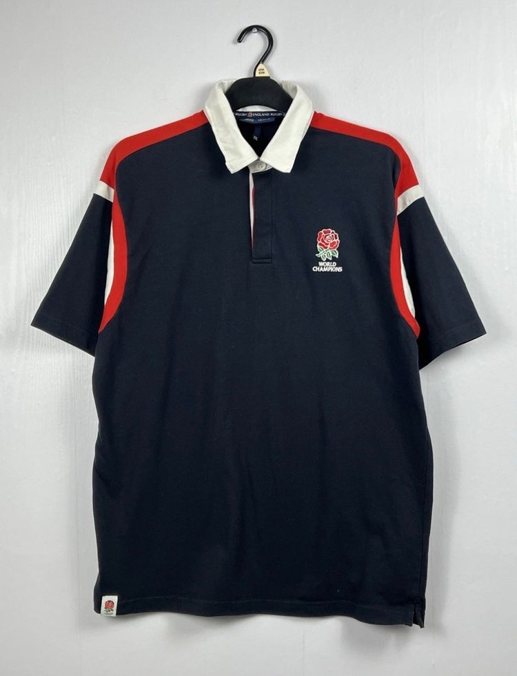 England Rugby World Champions Polo Shirt XXL Black Red White Vintage 2004 RFU