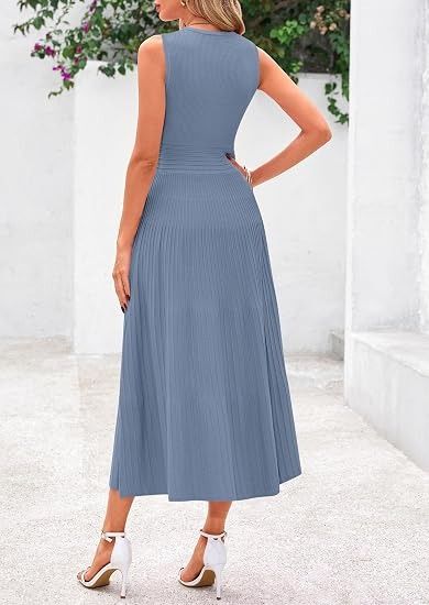 Blue Sleeveless Pleated Midi Dress 4