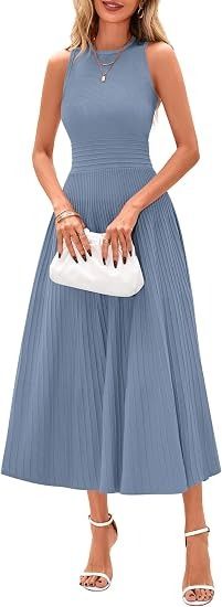 Blue Sleeveless Pleated Midi Dress 2
