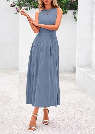 Blue Sleeveless Pleated Midi Dress 3
