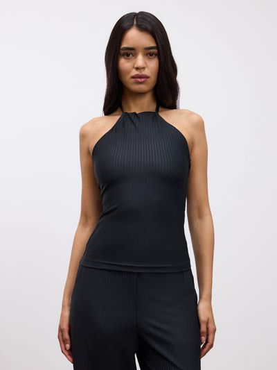 Arne - Womens Pleated Halter Top - Black
