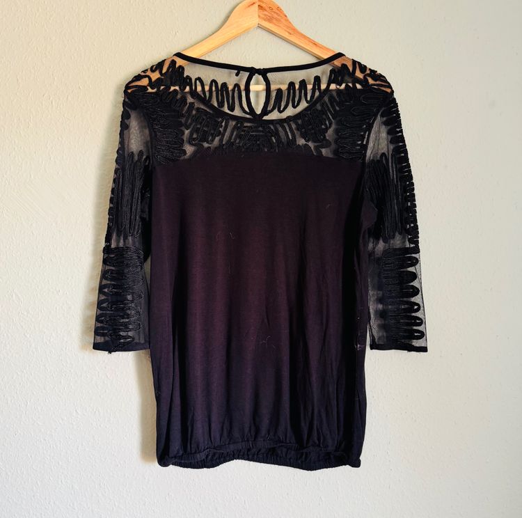 Other Black Top With Sheer Embroidered Sleeves product image