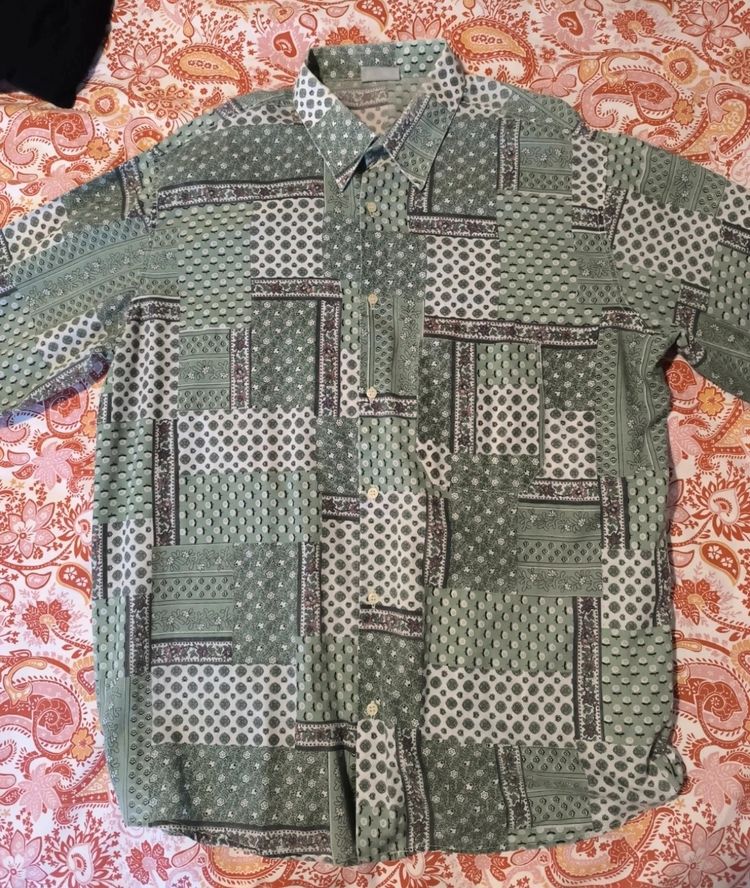 Green Patterned Button-Up Shirt