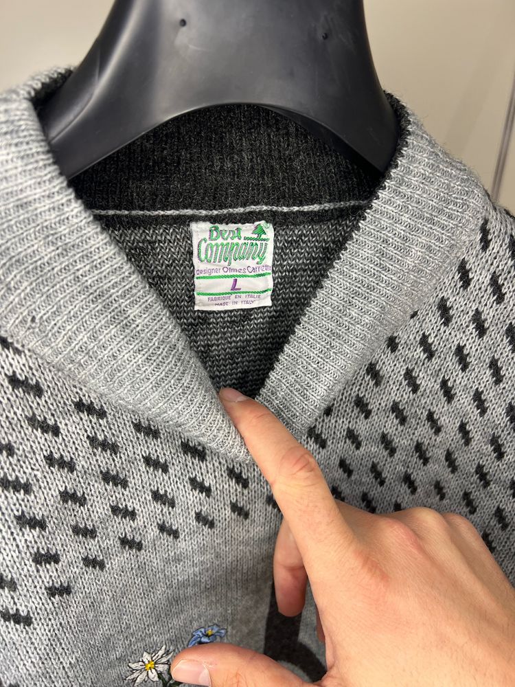 Deva Conygar Grey Patterned Sweater With B.C. Text 3