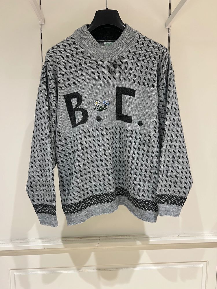 Deva Conygar Grey Patterned Sweater With B.C. Text