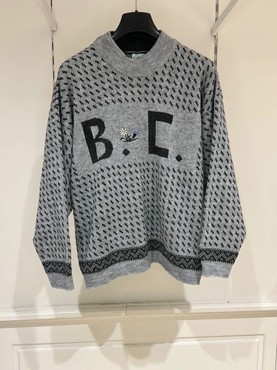 Deva Conygar Grey Patterned Sweater With B.C. Text