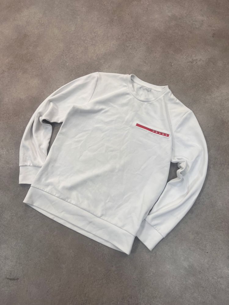 White Sweatshirt With Red Detail