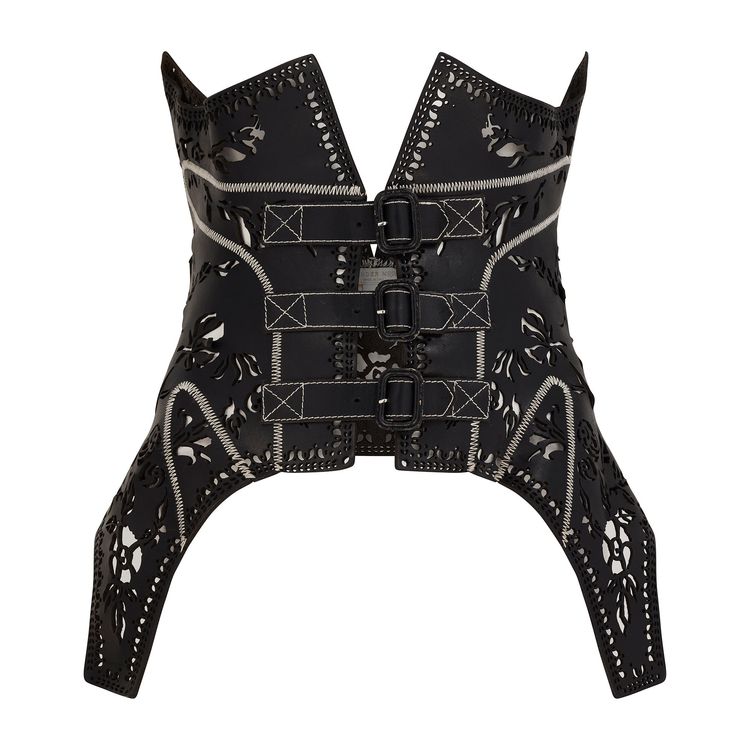 2009 Alexander McQueen Runway Black Cut Out Corset Belt