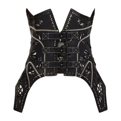 2009 Alexander McQueen Runway Black Cut Out Corset Belt 1
