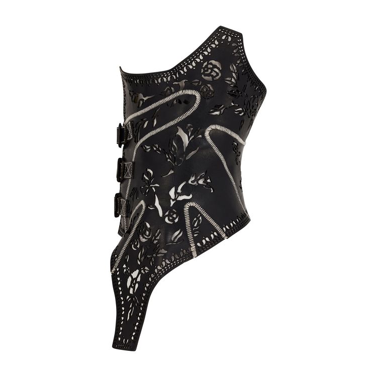 2009 Alexander McQueen Runway Black Cut Out Corset Belt 5