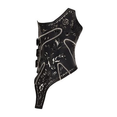 2009 Alexander McQueen Runway Black Cut Out Corset Belt 5