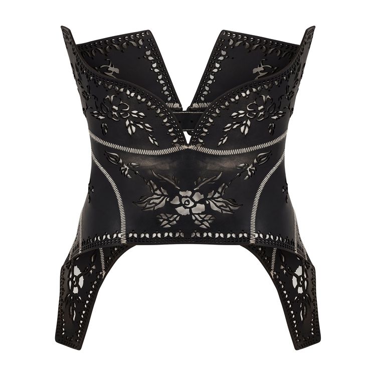2009 Alexander McQueen Runway Black Cut Out Corset Belt 2