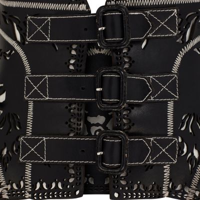 2009 Alexander McQueen Runway Black Cut Out Corset Belt 3