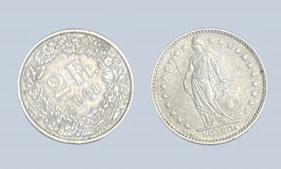 Switzerland 1968 2 Francs Coin - XF