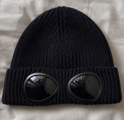 Black Knit Beanie With Built-In Goggles