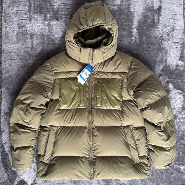 Adidas Khaki Green Down Puffer Jacket with Detachable Hood - Large image 1