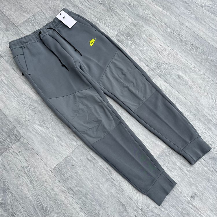 Nike Tech Fleece Mix Tapered Pants Joggers Bottoms - Smoke Grey/Volt [IH4303-065]