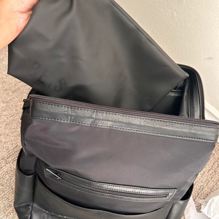 Black Backpack With Leather Accents image 2