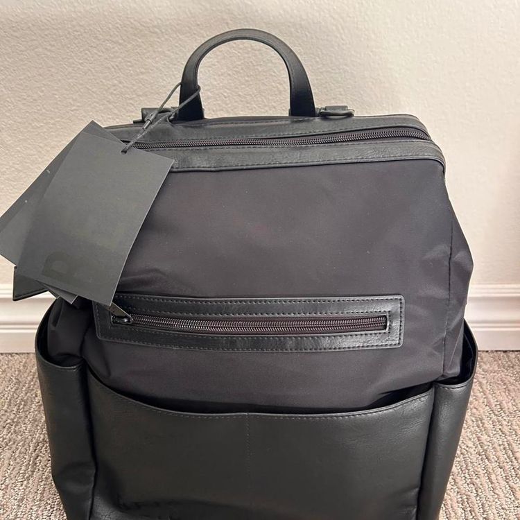 Black Backpack With Leather Accents image 1