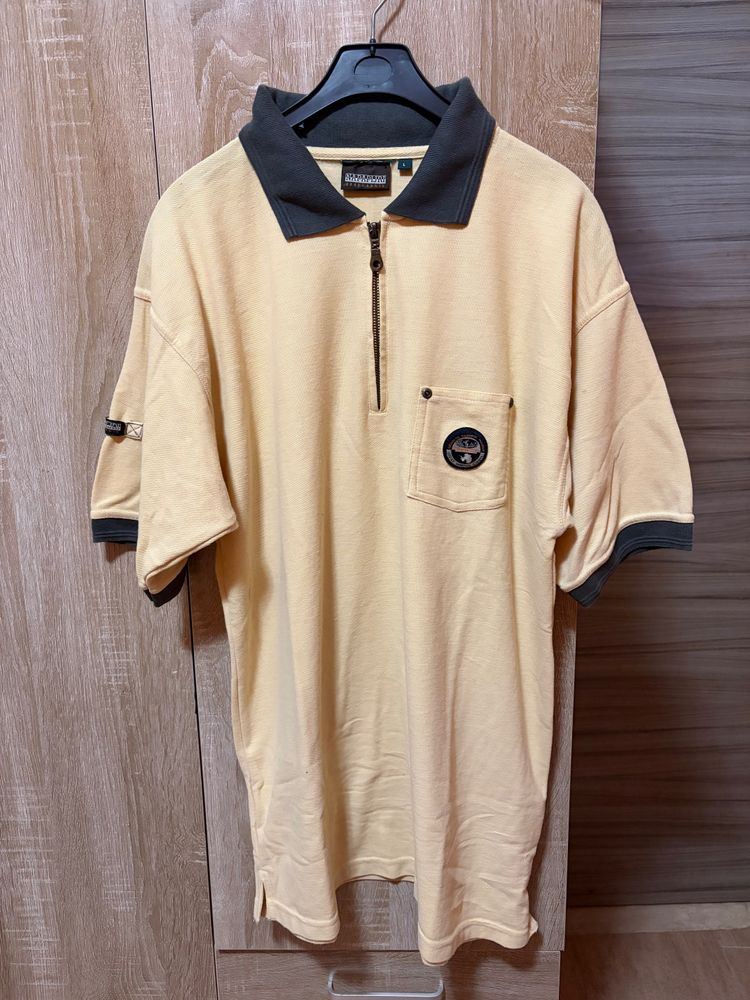 Napapijri Beige Polo Shirt With Black Collar And Pocket image 1