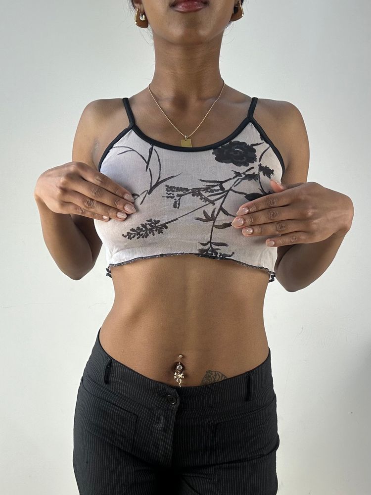 Unknown 💻‼️ small sheer grey and black crop top with floral detail product image