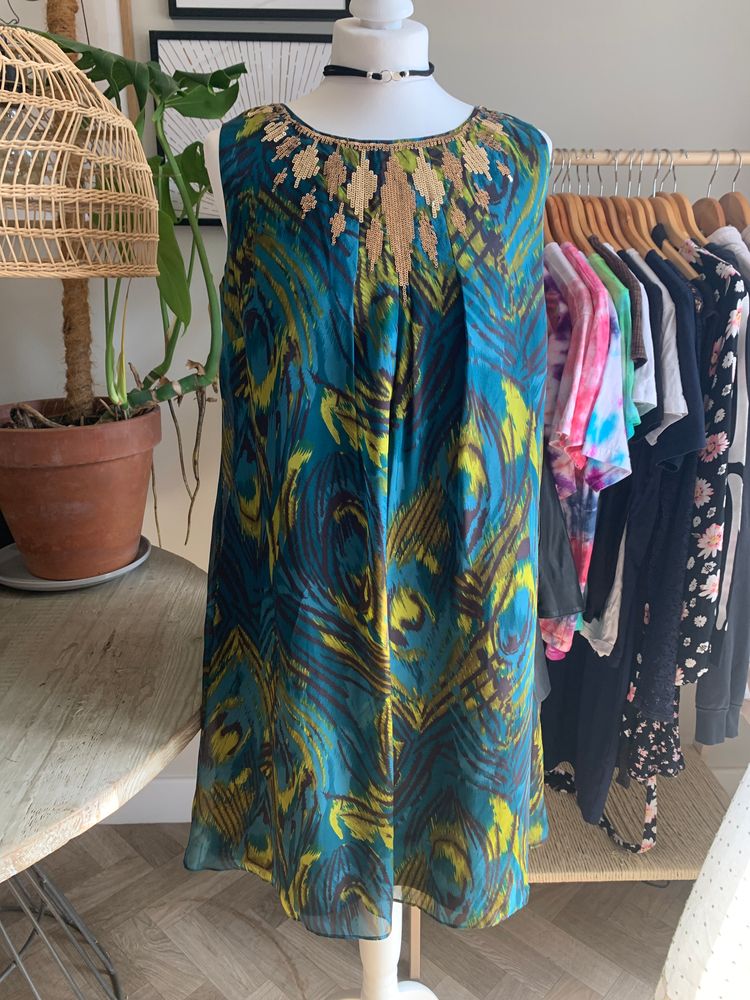 Monsoon peacock dress UK14