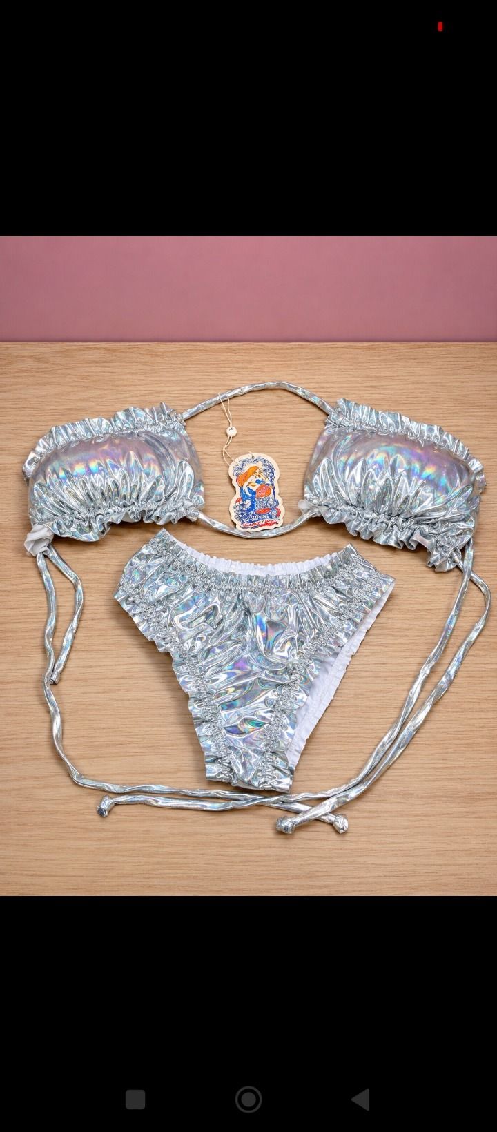 Bikini fascia effetto metallizzato argento da donna image 1