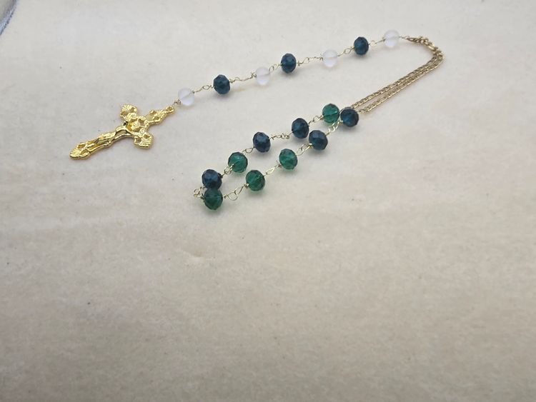 Hand Beaded Rosary with Gold Cross Pendant image 1