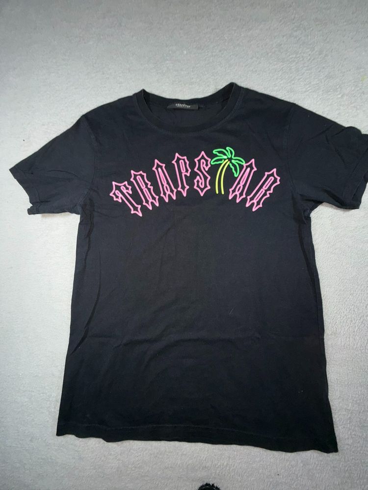 88 - Black T-Shirt With Neon Pink And Green Graphic